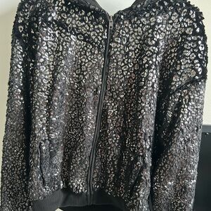 PINK Victoria's Secret Black Silver Leopard Hoodie